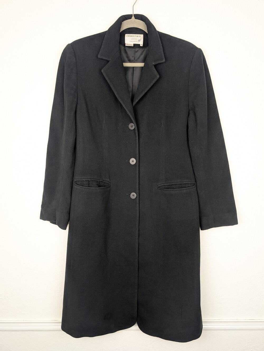 Charles Gray London Coat Wool Cashmere Classic Chic Neutral City Black Size S
